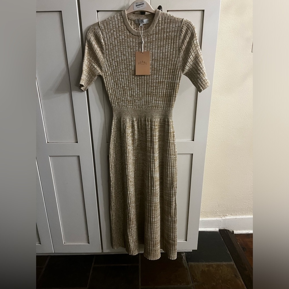 Pearl by Lela Rose - Space Dye Ribbed Knit Dress in Sand - Size M